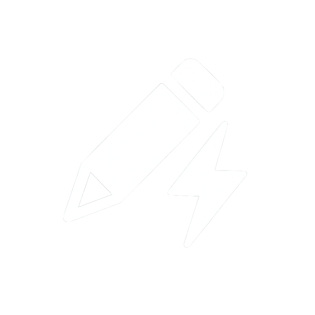 White pencil and lightning bolt minimal icon.