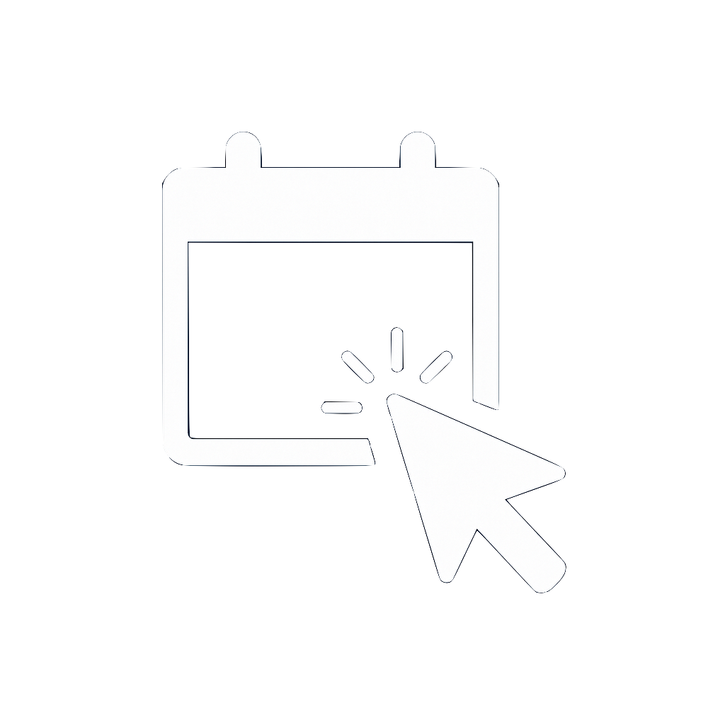 White calendar icon with a mouse cursor clicking it.